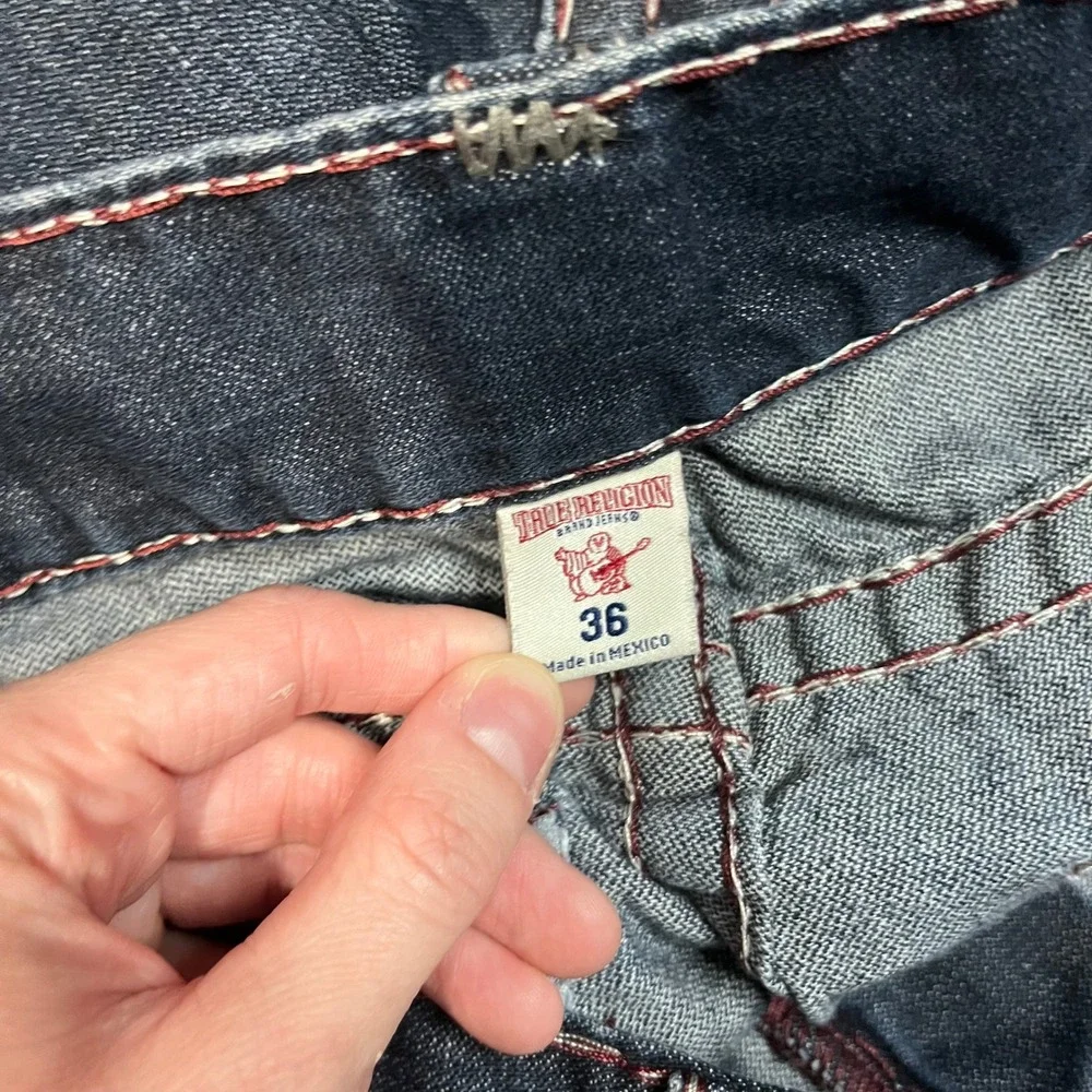 True Religion Section Straight Jeans Mens 36x32 Dark Wash Triple Stitch Red